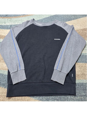 Diesel Men’s Colorblock Crewneck Sweatshirt Gray Black Logo Size L